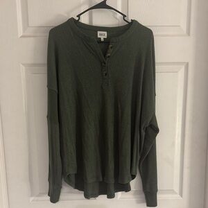 BKE Olive Green Waffle-Knit Henley Sweater